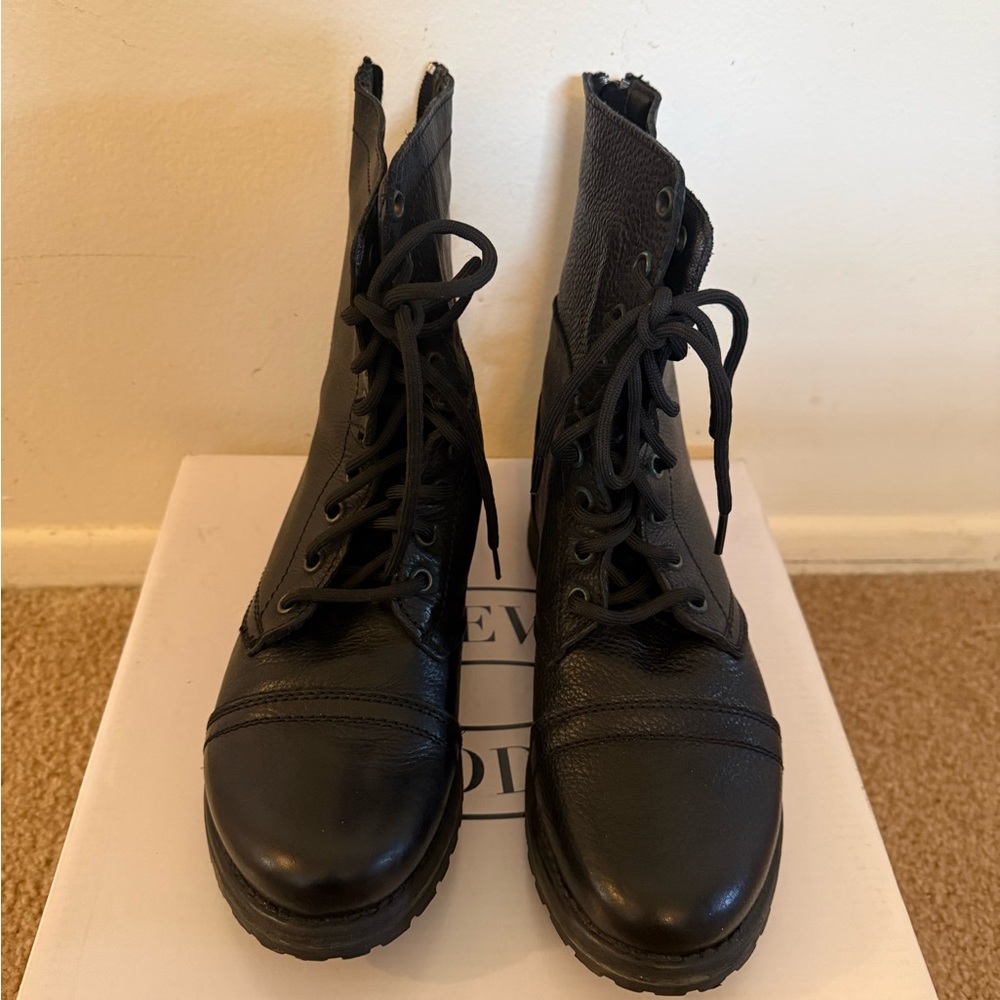 black leather Steve Madden Troopa women's lace-up combat boots